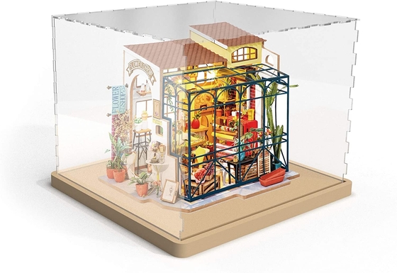 Cache anti-poussière clair transparent de base en bois acrylique pour le modèle de Chambre de Collectibles DIY