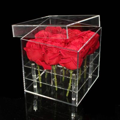 Boîte acrylique de fleur de 9 trous avec le couvercle, Rose Acrylic Box préservée carrée
