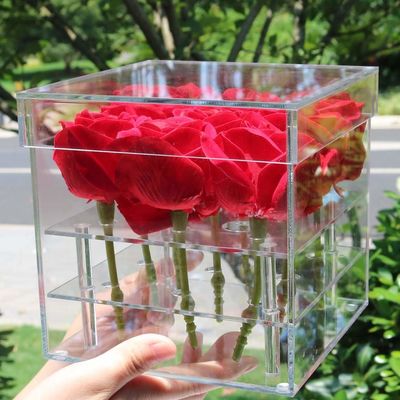Boîte acrylique de fleur de 9 trous avec le couvercle, Rose Acrylic Box préservée carrée